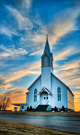 church with sunset