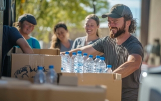 Volunteer with box covered by voluntary workers insurance